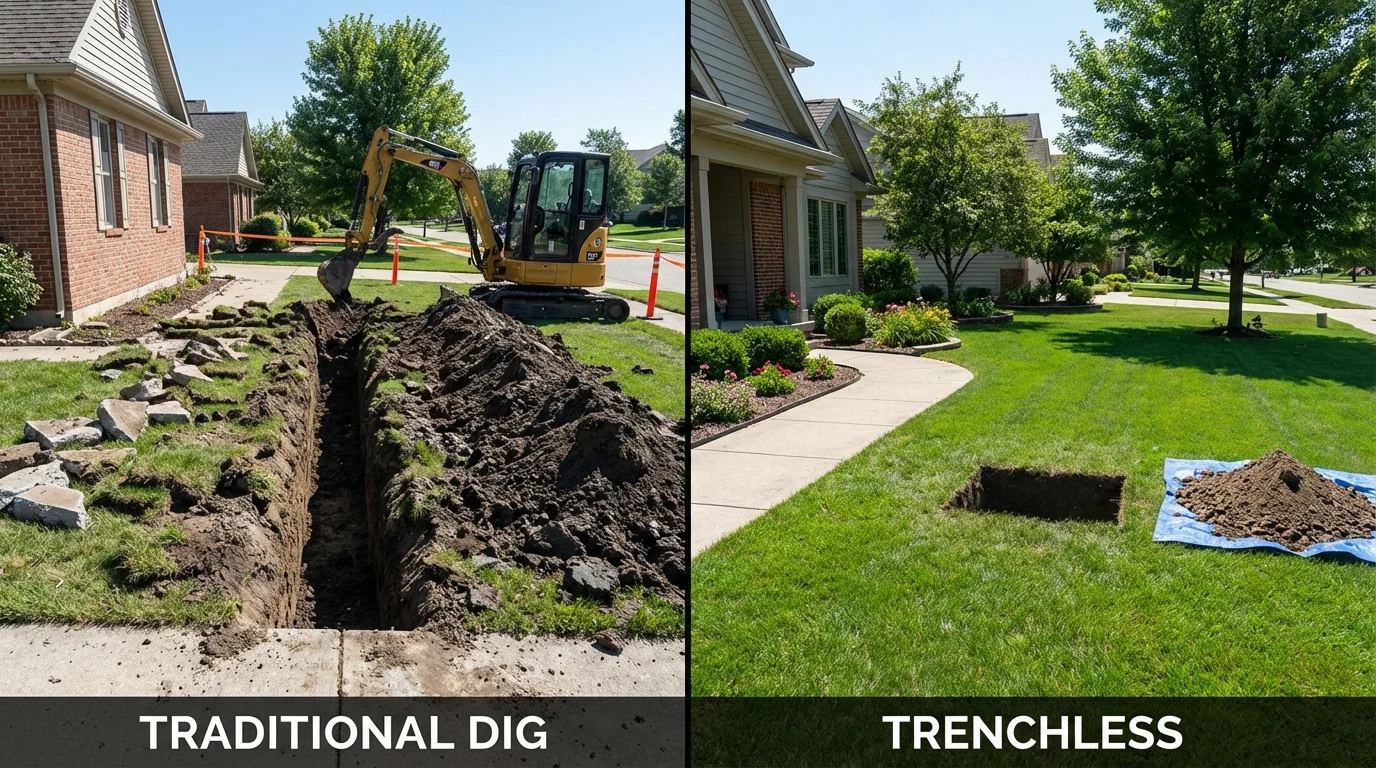 Trenchless sewer repair with minimal yard damage versus traditional excavation in Addis, LA